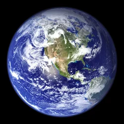 Satellitvy över jorden med Nordamerika i mitten av bilden. Kredit: NASA. Vetenskap Jord Geologi Oceanografi